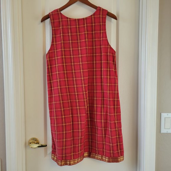 Lemon Grass Cotton Tank/Shift Dress Plaid Gold Detail SM - Picture 5 of 9
